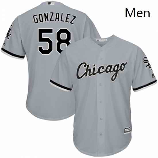 Mens Majestic Chicago White Sox 58 Miguel Gonzalez Replica Grey Road Cool Base MLB Jersey